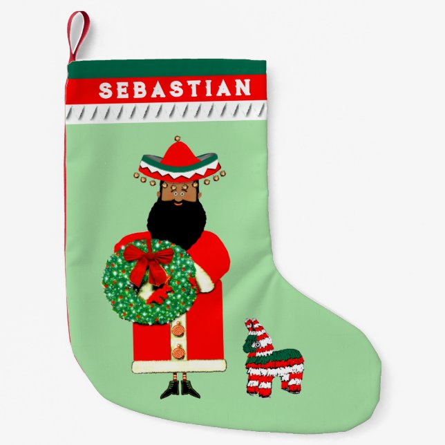 Calcetín Navideño Pequeño Santa Mexicano (Anverso)