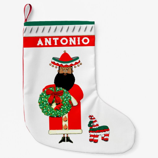 Calcetín Navideño Pequeño Santa Mexicano (Anverso)