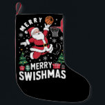 Calcetín Navideño Pequeño Santa Navidades de Feliz Swishmas Jugando Balonces<br><div class="desc">Santa Navidades de Feliz Swishmas Jugando Baloncesto</div>