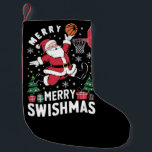 Calcetín Navideño Pequeño Santa Navidades de Feliz Swishmas Jugando Balonces<br><div class="desc">Santa Navidades de Feliz Swishmas Jugando Baloncesto</div>
