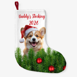 Calcetín Navideño Pequeño Santa Paws Corgi Holiday Stocking