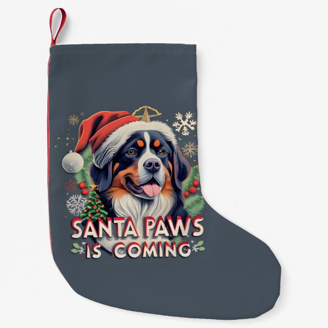 Calcetín Navideño Pequeño Santa Paws Viene Con Navidades Perros De Berna (Anverso)