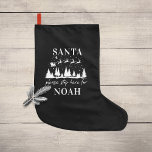 Calcetín Navideño Pequeño Santa por favor, detente aquí por el Cristo Navida<br><div class="desc">Santa por favor paren aquí para los Navidades modernos y tradicionales medias negras.</div>