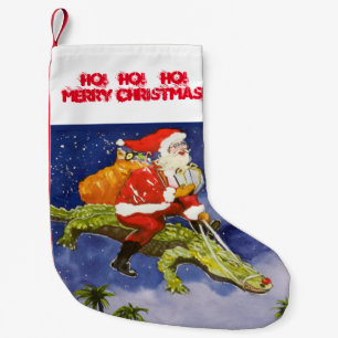 Calcetín Navideño Pequeño Santa Riding Gator