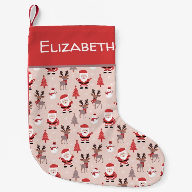 Calcetín Navideño Pequeño Santa y Navidades rosados renos (Anverso)