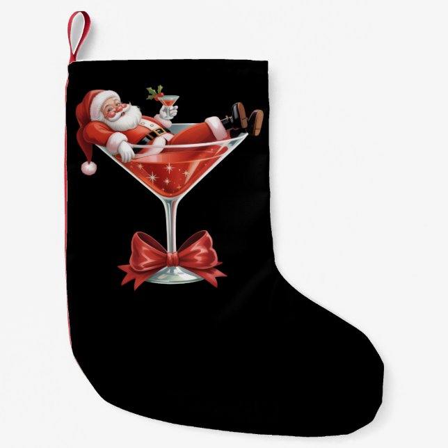 Calcetín Navideño Pequeño Santa's Hot Mess Christmas Martini Funny Santa  (Anverso)