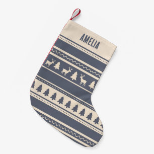 Calcetín Navideño Pequeño Scandi Fair Isle Gris Pizarra Nombre Personaliza