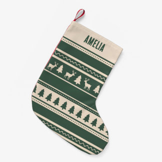 Calcetín Navideño Pequeño Scandi Fair Isle | Nombre personalizado verde