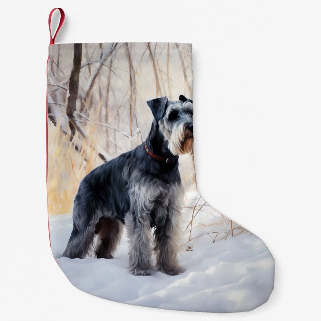 Calcetín Navideño Pequeño Schnauzer Deja que nieve Navidad (Anverso)
