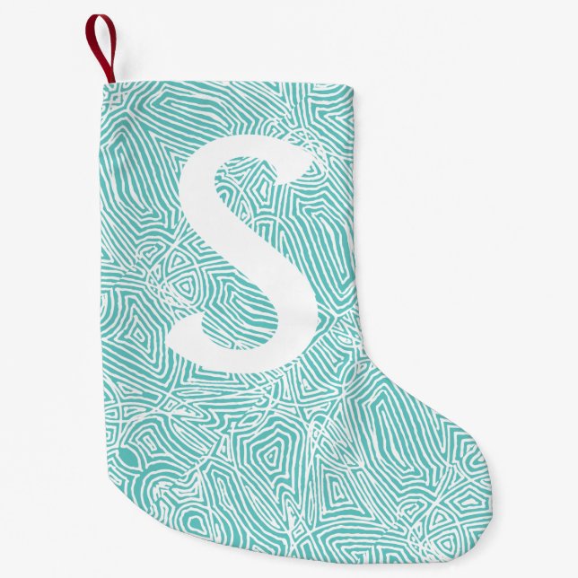 Calcetín Navideño Pequeño Scribbleprint verde azulado (Anverso)