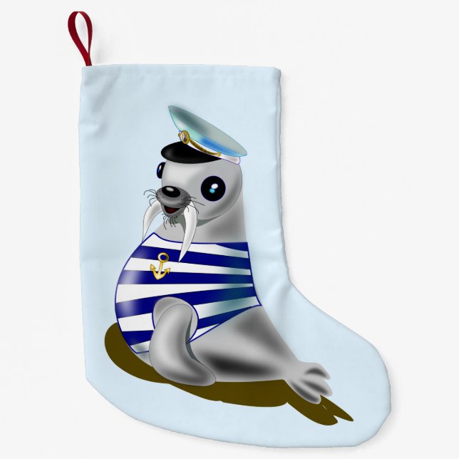 Calcetín Navideño Pequeño Seal Sailor Funny Navidades Aleteando (Anverso)