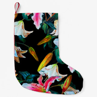 Calcetín Navideño Pequeño Seamless floral pattern. White and pink lily on a