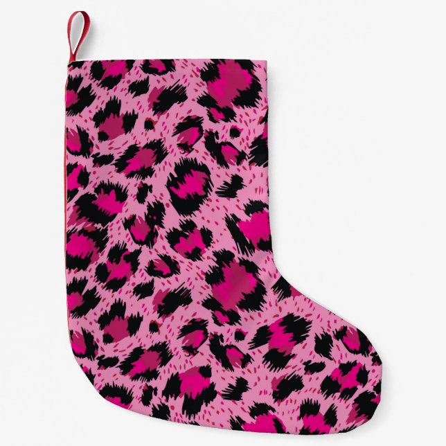 Calcetín Navideño Pequeño Seamless luxury pink leopard pattern. (Anverso)