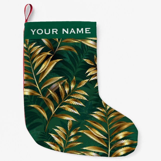 Calcetín Navideño Pequeño Seamless pattern with golden ferns (Anverso)
