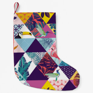Calcetín Navideño Pequeño seamless pattern with Parrot, Toucans, Hummingbird