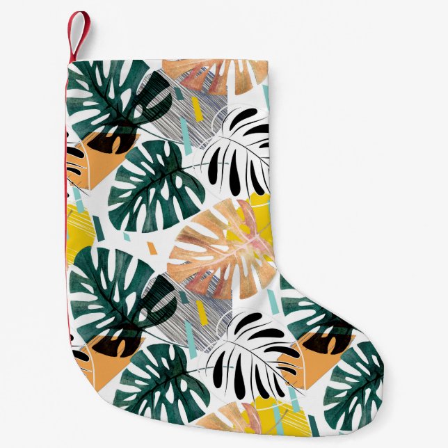 Calcetín Navideño Pequeño Seamless tropical pattern. Green leaves of a palm  (Anverso)