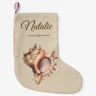 Calcetín Navideño Pequeño Seashell y nombre de la concha de la playa