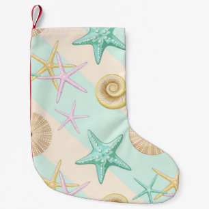 Calcetín Navideño Pequeño Seashells Retro Pastel Sea Life