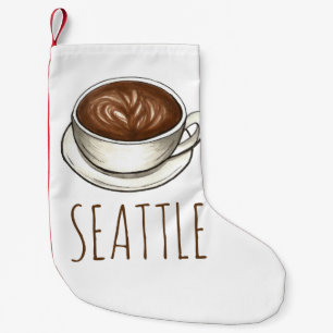 Calcetín Navideño Pequeño Seattle Washington WA Latte Copa Barista
