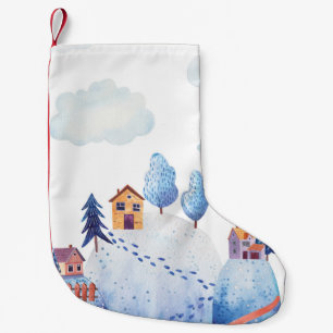 Calcetín Navideño Pequeño Selva acuarela: Ilustracion paisajístico irónico