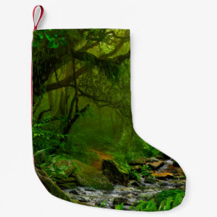 Calcetín Navideño Pequeño Selva de Nepal con jungla de ríos, bosque, tierra,