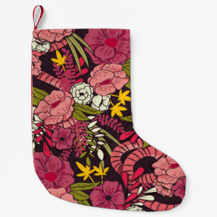 Calcetín Navideño Pequeño Selva floral con patrón de serpientes, flor tropi