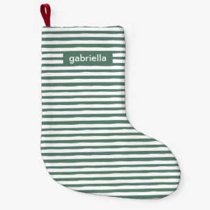 Calcetín Navideño Pequeño Sencillas bandas verdes con nombre