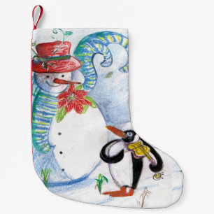 CALCETÍN NAVIDEÑO PEQUEÑO SERENADE INVIERNO DE SNOWMAN Y PENGUIN