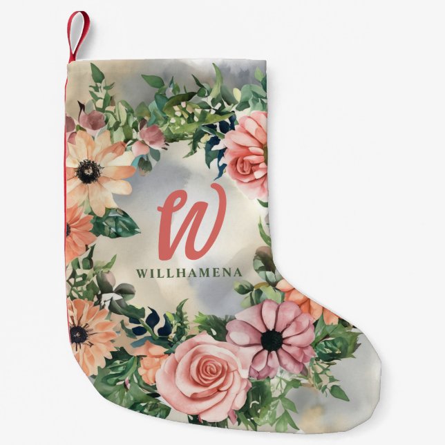 Calcetín Navideño Pequeño Serene Garden Wreath: Elegancia Floral Pastel (Anverso)