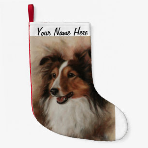 Calcetín Navideño Pequeño Shetland Sheepdog Sheltie sonriendo