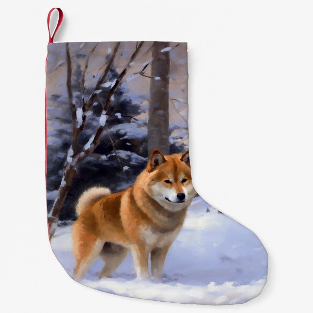 Calcetín Navideño Pequeño Shiba Inu deja que nieve Navidades (Anverso)