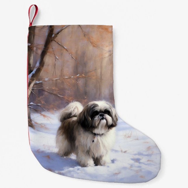 Calcetín Navideño Pequeño Shih Tzu deja que nieve Navidades (Anverso)