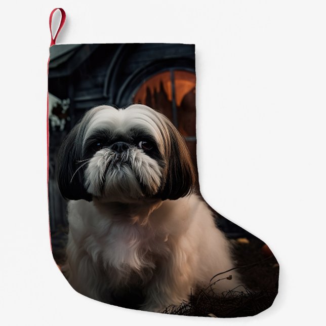 Calcetín Navideño Pequeño Shih Tzu Halloween Sasuy (Anverso)