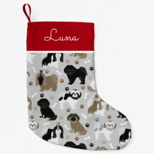 Calcetín Navideño Pequeño Shih Tzu Perro garras y huesos