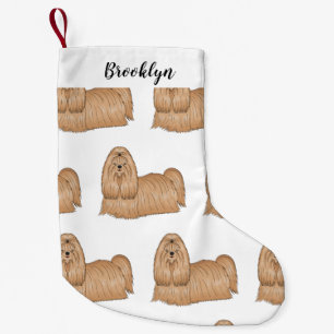 Calcetín Navideño Pequeño Shih tzu personalizado de pelo largo ilustracion