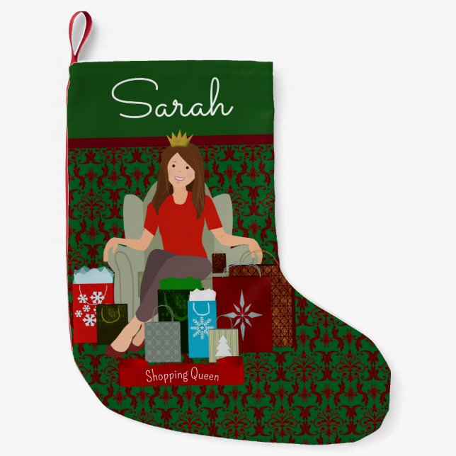 Calcetín Navideño Pequeño Shopping Queen Brunette Christmas Stocking (Anverso)