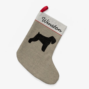 Calcetín Navideño Pequeño Silhouette de Black Russian Terrier con texto Pers