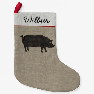 Calcetín Navideño Pequeño Silhouette de cerdo de país Personalizado