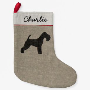 Calcetín Navideño Pequeño Silhouette de Perro Terrier de Lakeland Personaliz