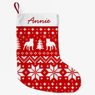 Calcetín Navideño Pequeño Silhouettes Staffordshire Bull Terrier Perros Rojo