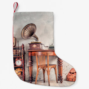 Calcetín Navideño Pequeño Silla antigua, máquina de escribir antigua, radio 