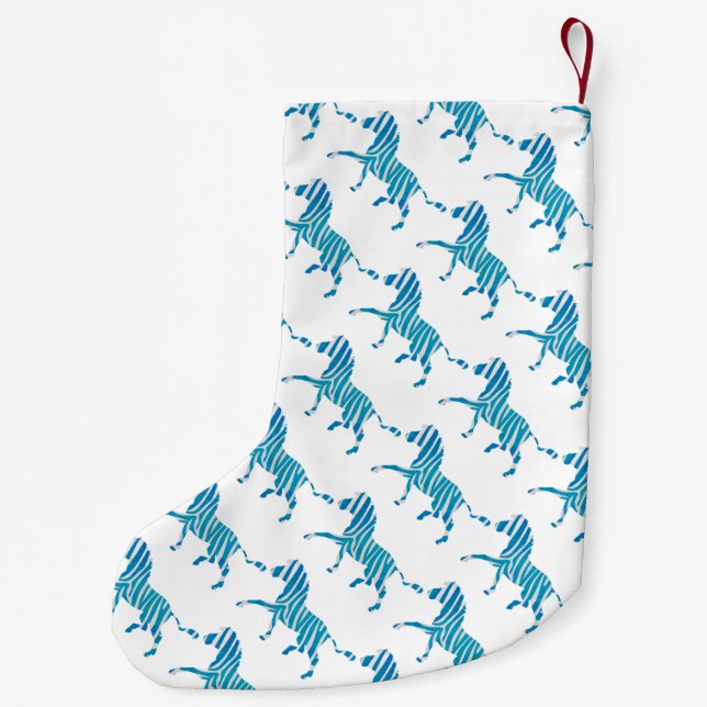 Calcetín Navideño Pequeño Silueta azul cebra y blanca (Reverso)
