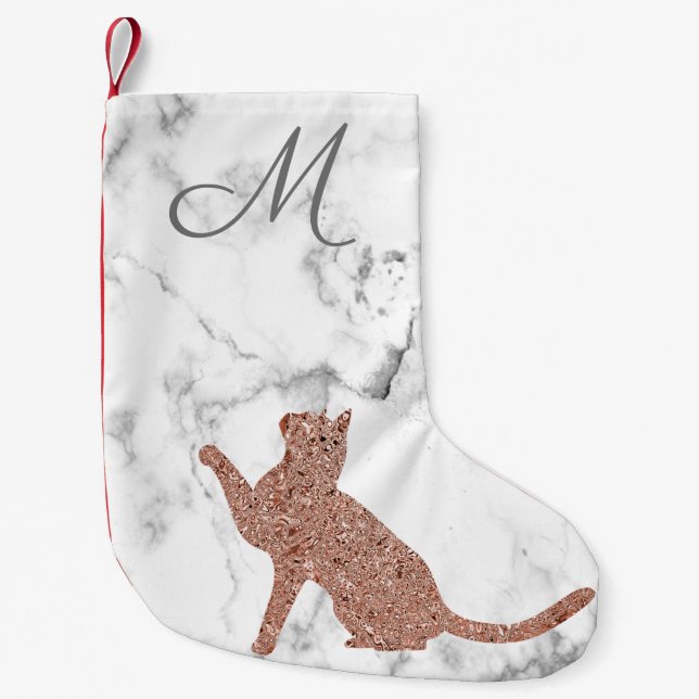 Calcetín Navideño Pequeño Silueta de gato dorado - su monograma (Anverso)