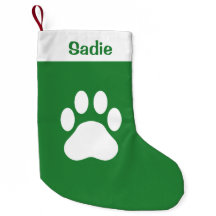 Silueta de pata de perro verde y blanco con nombre