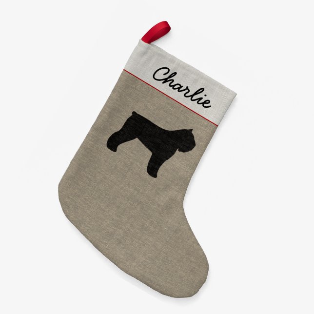 Calcetín Navideño Pequeño Silueta del perro del DES Flandres de Bouvier (Frente (Colgado))