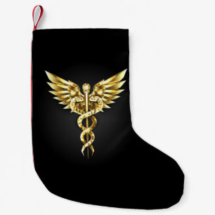 Calcetín Navideño Pequeño Símbolo Caduceo Poligonal Dorado