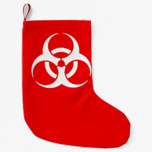 Calcetín Navideño Pequeño Símbolo de riesgo biológico rojo y blanco