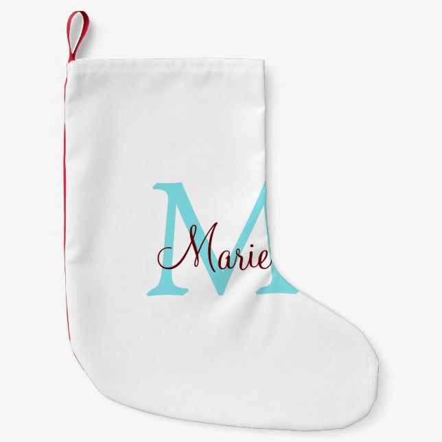 Calcetín Navideño Pequeño simple mínimo añadir nombre monograma rojo rosado (Anverso)