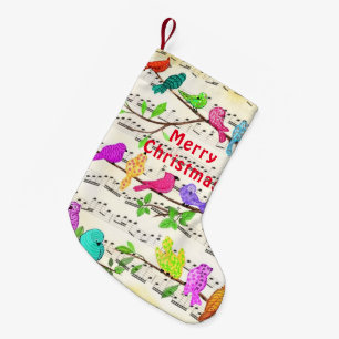 Calcetín Navideño Pequeño Sinfonía de los pájaros musicales coloridos - Ca