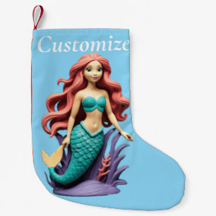 Calcetín Navideño Pequeño Sirena pelirroja linda Thunder_Cove 